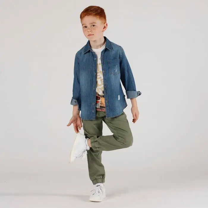 Pantalone in gabardina leggera con tasconi bambino