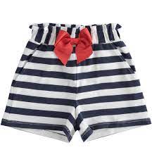 Pantaloni bambina corti 44766 fantasia rigata con fiocco da 6 mesi a 8 anni iDO