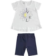 Completo bambina t-shirt e pantaloni corti iDO da 6 mesi a 8 anni iDO