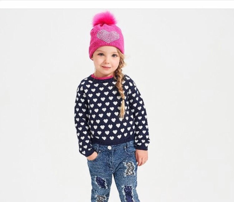 Maglia in tricot con cuori per bambina da 6 mesi a 7 anni iDO